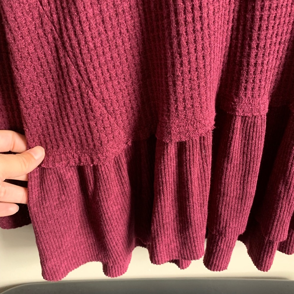 Anthro Eri + Ali Waffle Knit Peplum Hem Blouse - Picture 3 of 6